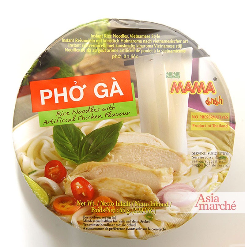 Soupe Pho, pâtes de riz au Poulet en bol de 65g Mama - Asiamarché france